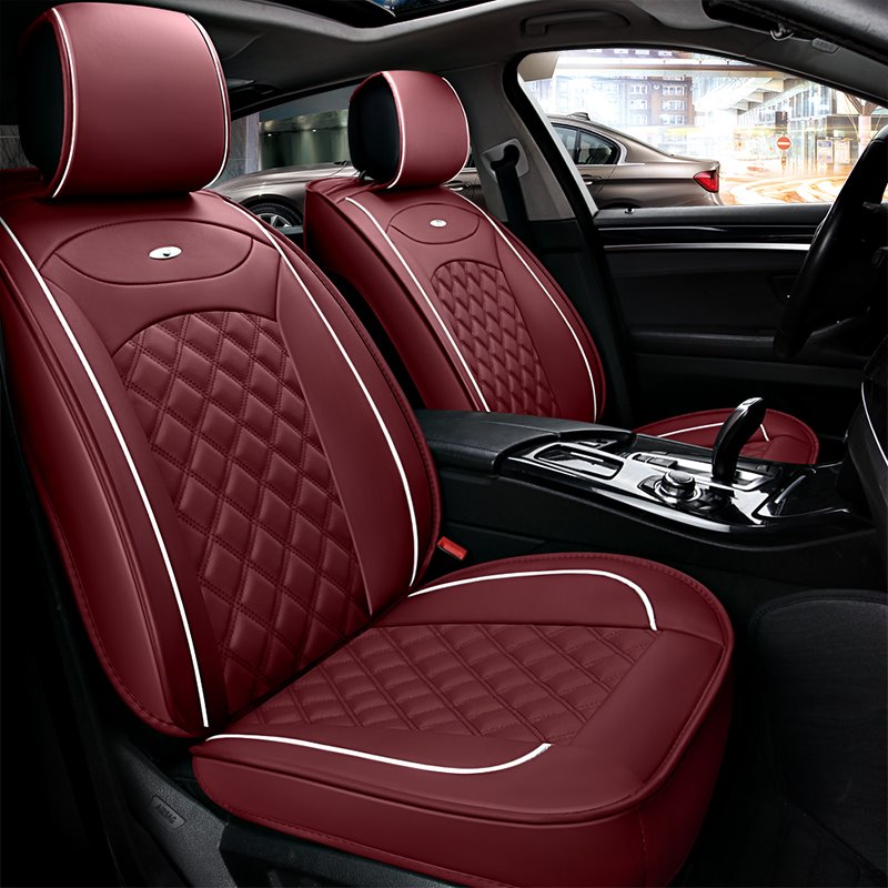 5 Seats Wear Resistant Leather Easy to Install Luxurious Color Brilliancy Plaid Leather Universal Car Seat Covers Not Suitable for The Rear Seats of M