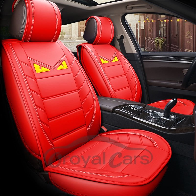 Cartoon Style Skin Friendly Wear Resistant Breather Man Made Leather 5 Seats Durable Universal Fit Seat Covers