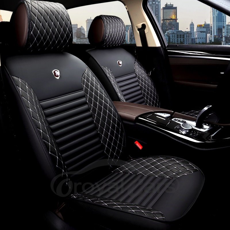 5 Seater Tasteful Colorful Elegant Shape Plaid Leather Universal Car Seat Cover
