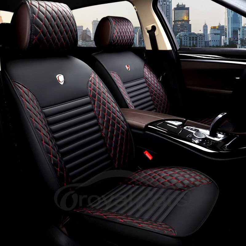 5 Seater Tasteful Colorful Elegant Shape Plaid Leather Universal Car Seat Cover
