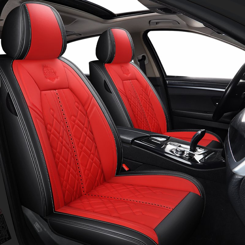 Five Seats Sport Style High Quality Leather Seat Cover Universal Fit Seat Covers Full Coverage with Waterproof Leather Wear-Resistant Dirty-Resistant Universal Fit Seat Covers