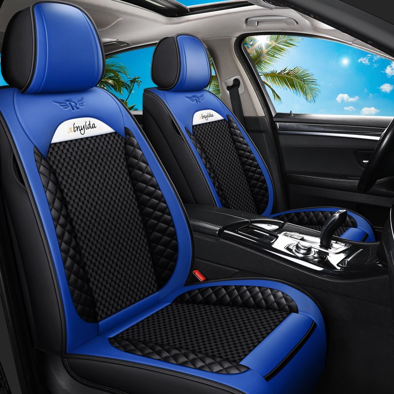 5 Seats Breathable and Cool Ice Silk and Wear-resistant Leather Material Suitable for Most Cars or Pickup Trucks Universal Fit Seat Covers
